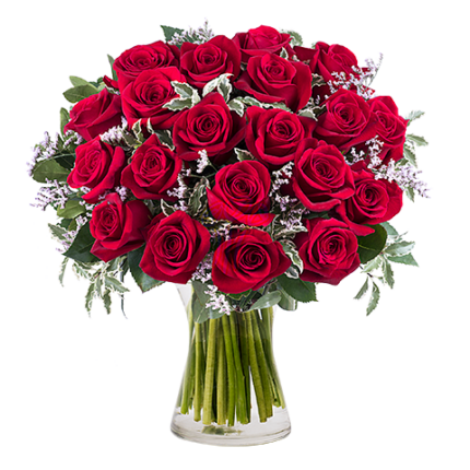 Μπουκέτο Τριαντάφυλλα Κόκκινα 21τμχ Λεπτομέρεια Πρασινάδα