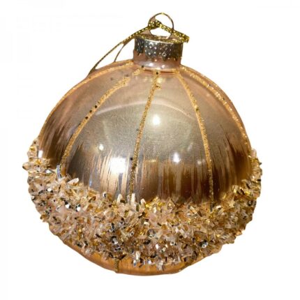 Χριστουγεννιάτικη Μπάλα Γυάλινη Χρυσή Γκλίτερ Στεφάνι Πούλιες 10εκ