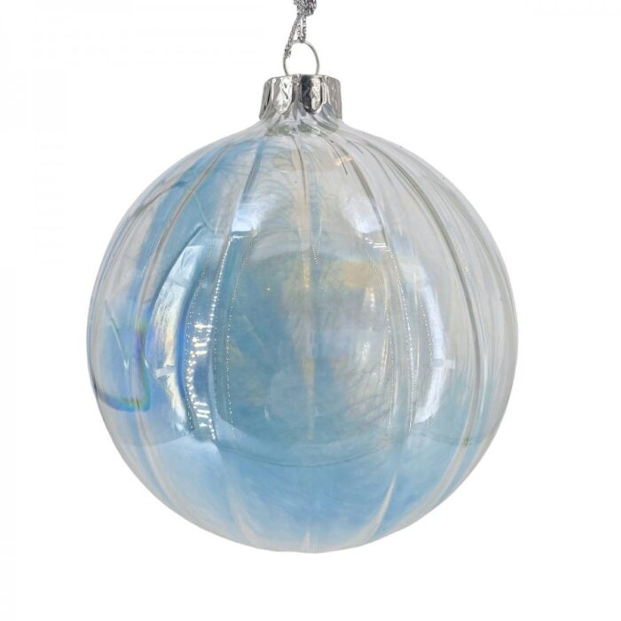 Χριστουγεννιάτικη Μπάλα Γυάλινη Διάφανη Μπλε Πούπουλο 12εκ