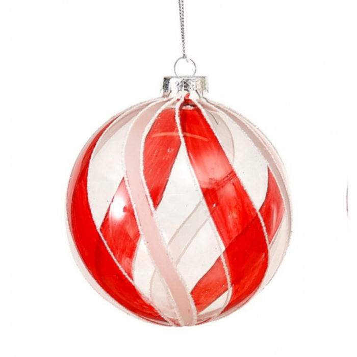 Χριστουγεννιάτικη Μπάλα Γυάλινη Διάφανη Κόκκινη Γκλίτερ Λευκό 10εκ