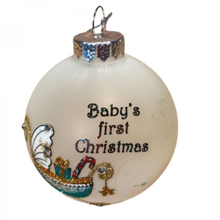Χριστουγεννιάτικη Μπάλα Γυάλινη Γαλάζιο Καρότσι ''Baby's First Christmas'' 8εκ