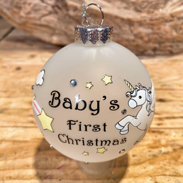 Χριστουγεννιάτικη Μπάλα Γυάλινη Γαλάζιος Μονόκερος ''Baby's First Christmas'' 8εκ
