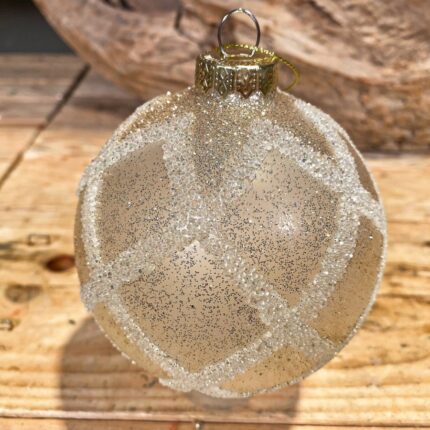 Χριστουγεννιάτικη Μπάλα Γυάλινη Ιβουάρ Παγωμένοι Ρόμβοι Ασημόσκονη 10εκ