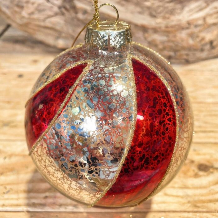 Χριστουγεννιάτικη Μπάλα Γυάλινη Κόκκινη & Ασημί Χρυσό Γκλίτερ 10εκ