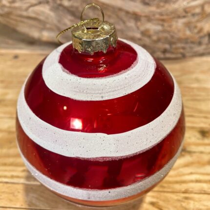 Χριστουγεννιάτικη Μπάλα Γυάλινη Κόκκινη Λευκές Ρίγες 10εκ