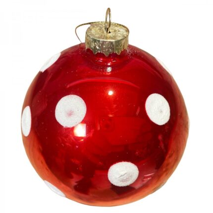 Χριστουγεννιάτικη Μπάλα Γυάλινη Κόκκινη Λευκό Πουά 10εκ