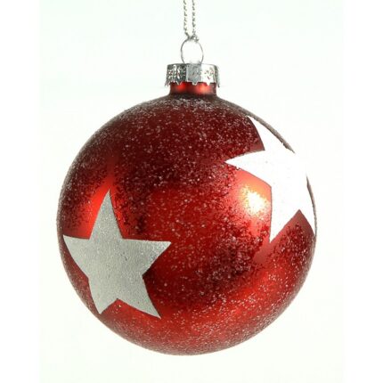 Χριστουγεννιάτικη Μπάλα Γυάλινη Κόκκινη Παγωμένη Λευκό Αστέρι 8εκ