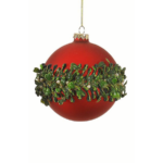 Χριστουγεννιάτικη Μπάλα Γυάλινη Κόκκινη Πράσινο Στεφάνι & Πέρλες 10εκ