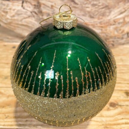 Χριστουγεννιάτικη Μπάλα Γυάλινη Πράσινη Χρυσό Γκλίτερ 12εκ