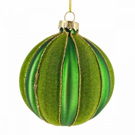 Χριστουγεννιάτικη Μπάλα Γυάλινη Πράσινη Παγωμένες Χρυσές Ρίγες 8εκ