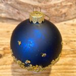 Χριστουγεννιάτικη Γυάλινη Μπάλα Μπλε Πούλιες Πέρλες 8εκ
