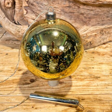 Χριστουγεννιάτικη Γυάλινη Μπάλα Χρυσή Γυαλιστερή Φωτιζόμενη 15εκ