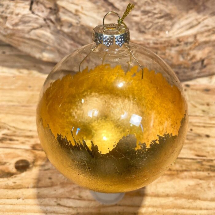 Χριστουγεννιάτικη Γυάλινη Μπάλα Διάφανη Φύλλα Χρυσού 10εκ