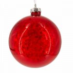 Χριστουγεννιάτικη Γυάλινη Μπάλα Διάφανη Κόκκινες Πούλιες Γκλίτερ 10εκ