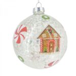Χριστουγεννιάτικη Γυάλινη Μπάλα Διάφανη Πούλιες Σχέδιο Σπιτάκι Ζαχαρωτά 10εκ