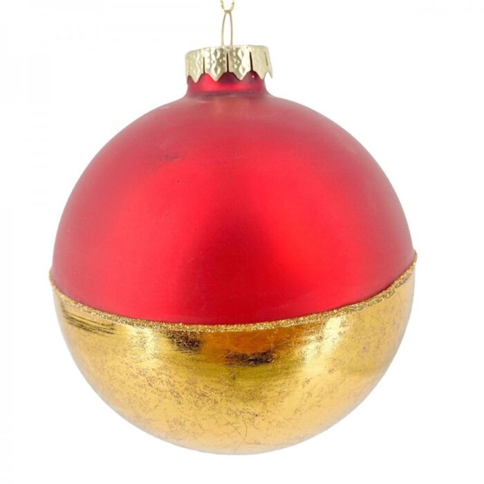 Χριστουγεννιάτικη Γυάλινη Μπάλα Δίχρωμη Κόκκινη Χρυσή 10εκ