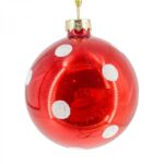 Χριστουγεννιάτικη Γυάλινη Μπάλα Κόκκινη Λευκό Πουά Λευκό Γκλίτερ 8εκ