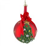 Χριστουγεννιάτικη Γυάλινη Μπάλα Κόκκινη Με Λαιμό Ανάγλυφο Δέντρο Στρας Κόκκινος Φιόγκος 15*10εκ