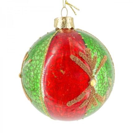 Χριστουγεννιάτικη Γυάλινη Μπάλα Κόκκινη Πράσινη Χρυσές Περλίτσες Στρας 10εκ