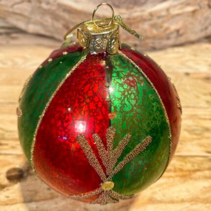 Χριστουγεννιάτικη Γυάλινη Μπάλα Κόκκινη Πράσινη Χρυσές Περλίτσες Στρας 10εκ