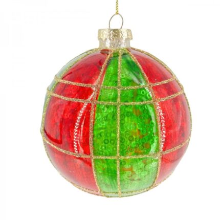 Χριστουγεννιάτικη Γυάλινη Μπάλα Κόκκινη Πράσινη Πούλιες Χρυσό Γκλίτερ 10εκ