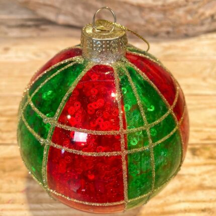 Χριστουγεννιάτικη Γυάλινη Μπάλα Κόκκινη Πράσινη Πούλιες Χρυσό Γκλίτερ 10εκ
