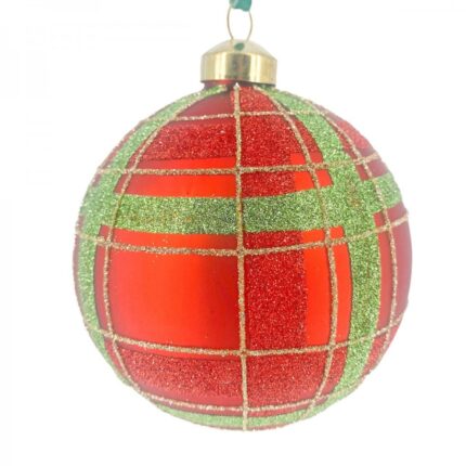 Χριστουγεννιάτικη Γυάλινη Μπάλα Κόκκινη Πράσινο Χρυσό Γκλίτερ 10εκ