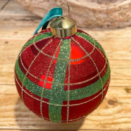 Χριστουγεννιάτικη Γυάλινη Μπάλα Κόκκινη Πράσινο Χρυσό Γκλίτερ 10εκ