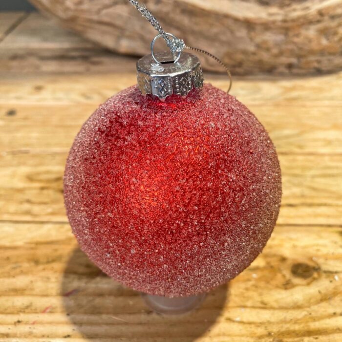 Χριστουγεννιάτικη Γυάλινη Μπάλα Κόκκινο Παγωμένο Διάφανο Γκλίτερ 8εκ