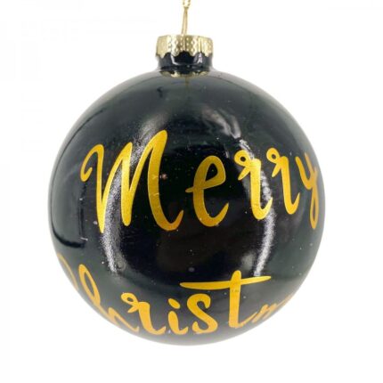 Χριστουγεννιάτικη Γυάλινη Μπάλα Μαύρη Χρυσό Κείμενο "Merry Christmas" 10εκ
