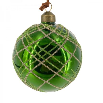 Χριστουγεννιάτικη Γυάλινη Μπάλα Πράσινη Χρυσές Ρίγες Γκλίτερ 10εκ