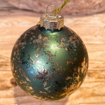 Χριστουγεννιάτικη Γυάλινη Μπάλα Πράσινη Φύλλα Χρυσού 8εκ