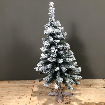 Χριστουγεννιάτικο Δέντρο Μικρό Slim Χιονισμένο Ξύλινη Βάση 90εκ