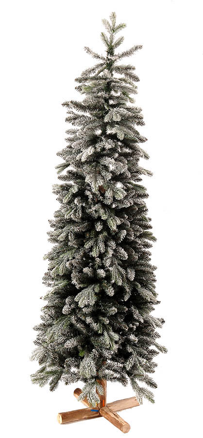 Χριστουγεννιάτικο Δέντρο Slim Χιονισμένο Ξύλινο Κορμό Διπλό Φύλλωμα 2.10μ