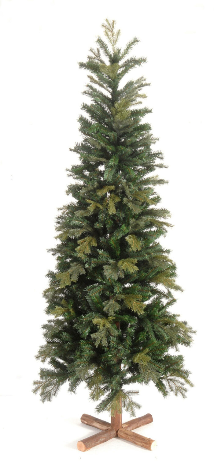 Χριστουγεννιάτικο Δέντρο Slim Πράσινο Ξύλινο Κορμό Διπλό Φύλλωμα 2.40μ