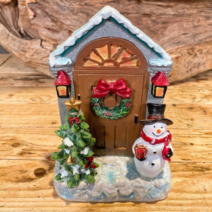 Χριστουγεννιάτικo Διακοσμητικό Κεραμικό Στολισμένη Πόρτα Χιονάνθρωπος 13*7*19εκ