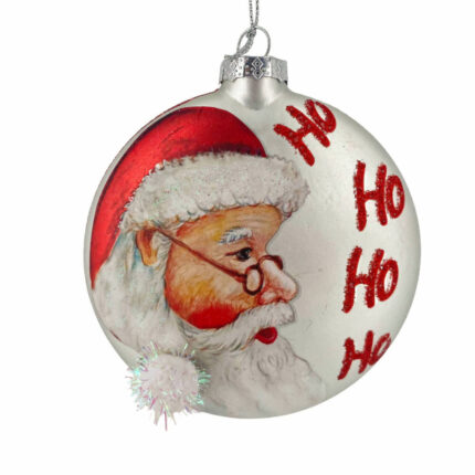Χριστουγεννιάτικo Γυάλινο Στολίδι Στρογγυλό Κόκκινο Πλακέ Άι Βασίλης "Ho Ho Ho" 10*10εκ