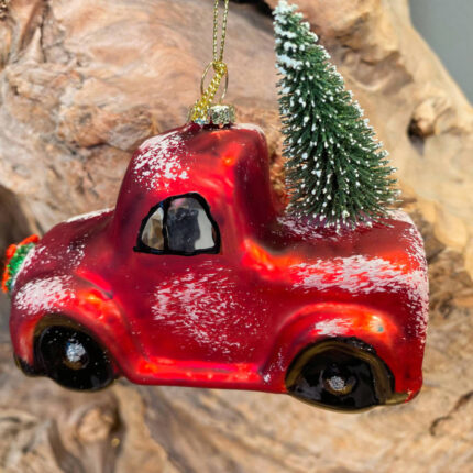Χριστουγεννιάτικο Κεραμικό Στολίδι Κόκκινο Χιονισμένο Αυτοκίνητο Χριστουγεννιάτικο Δέντρο 11*7εκ