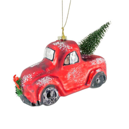 Χριστουγεννιάτικο Κεραμικό Στολίδι Κόκκινο Χιονισμένο Αυτοκίνητο Χριστουγεννιάτικο Δέντρο 11*7εκ