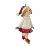 Χριστουγεννιάτικo Κεραμικό Στολίδι Κοριτσάκι Κόκκινα Λευκά Ρούχα Με Σκούφο 10*6εκ