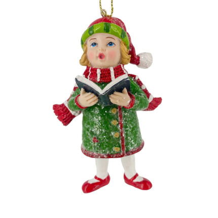 Χριστουγεννιάτικo Κεραμικό Στολίδι Κοριτσάκι Πράσινο Παλτό Κάλαντα