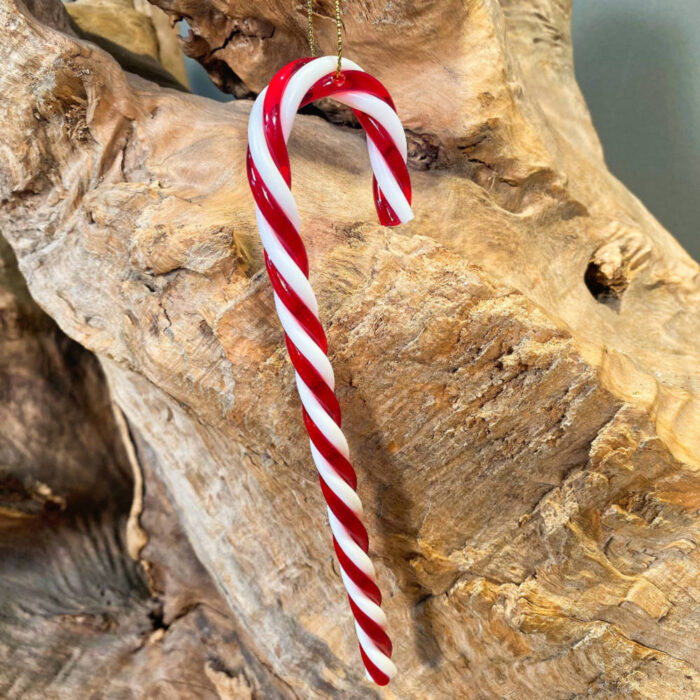 Χριστουγεννιάτικo Πλαστικό Στολίδι Ζαχαρωτό Candy Cane Κόκκινο Λευκό 17*1εκ