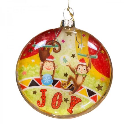 Χριστουγεννιάτικο Στολίδι Γυάλινο Πλακέ Τσίρκο Joy 10εκ