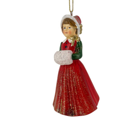 Χριστουγεννιάτικo Στολίδι Κεραμικό Κορίτσι Κόκκινο Φόρεμα Γκλίτερ 10.5εκ