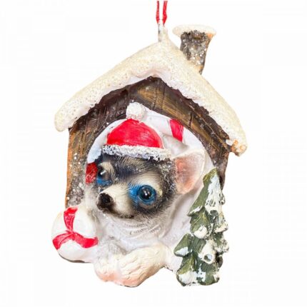 Χριστουγεννιάτικο Στολίδι Κεραμικό Σκυλάκι Σπιτάκι Ζαχαρωτό 5*7εκ