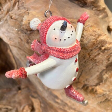 Χριστουγεννιάτικο Στολίδι Κεραμικός Χιονάνθρωπος Πατινάζ 10*11εκ