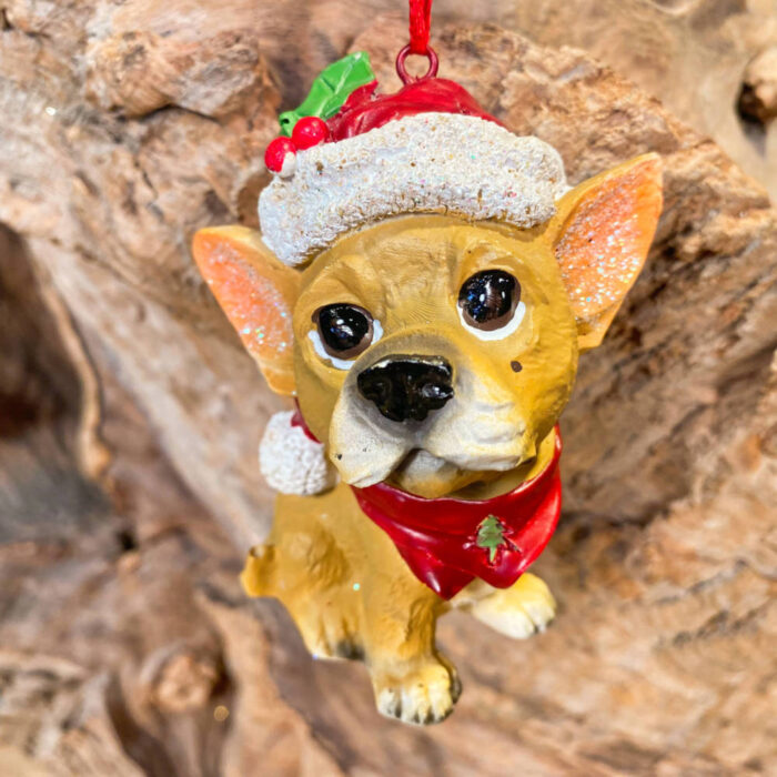 Χριστουγεννιάτικo Στολίδι Σκυλάκι Κεραμικό Κίτρινο Σκούφος Κόκκινο Φουλάρι 10*7.5εκ