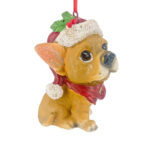 Χριστουγεννιάτικo Στολίδι Σκυλάκι Κεραμικό Κίτρινο Σκούφος Κόκκινο Φουλάρι 10*7.5εκ