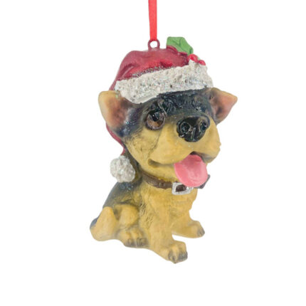 Χριστουγεννιάτικo Στολίδι Σκυλάκι Κεραμικό Μαύρο Κίτρινο Καπέλο Άι Βασίλη 9*6εκ