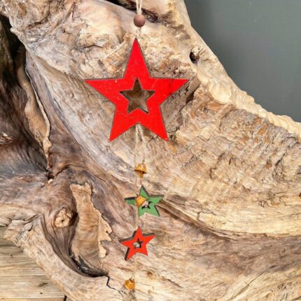 Χριστουγεννιάτικo Στολίδι Ξύλινα Κόκκινα Αστεράκια Κουδουνάκια 11*33εκ